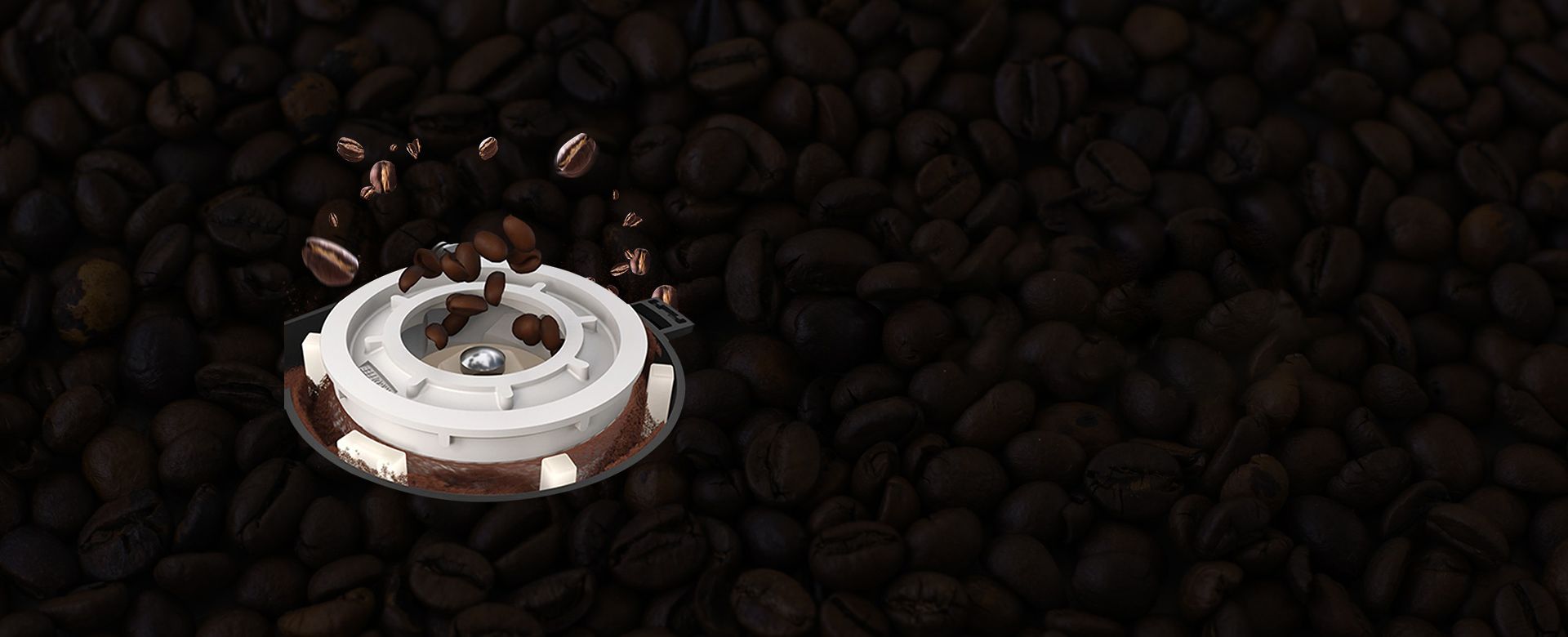 Ceramic flat burrs with coffee beans